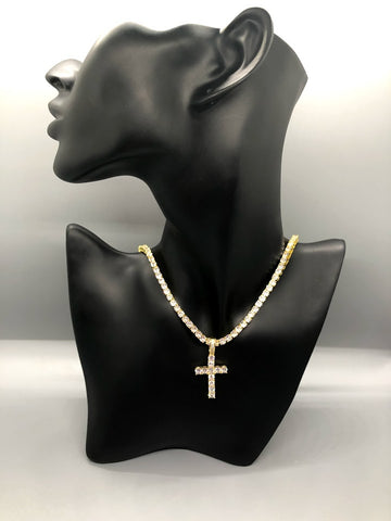 Tennis Chain & Cross Pendant