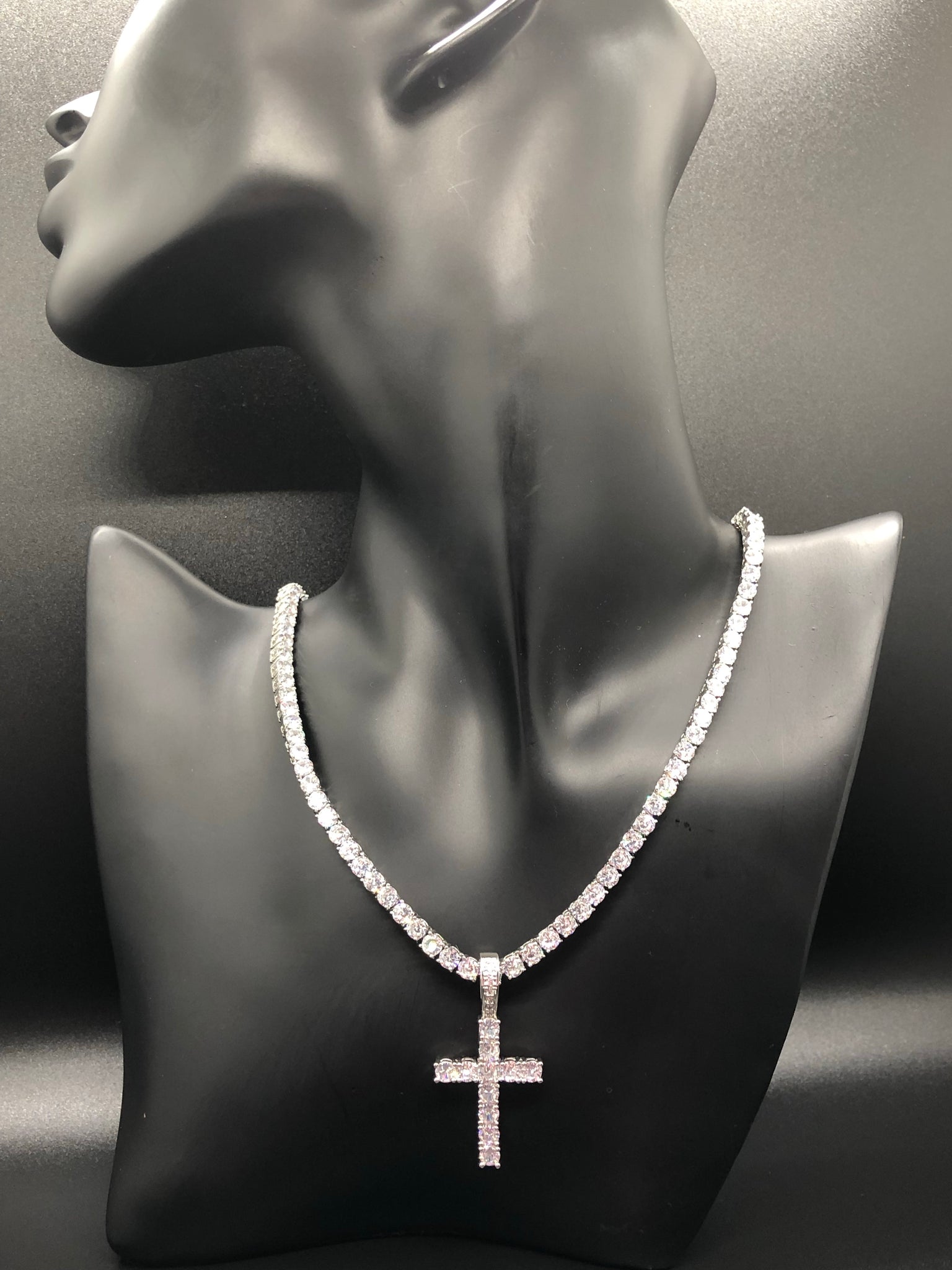 Tennis Chain & Cross Pendant Silver