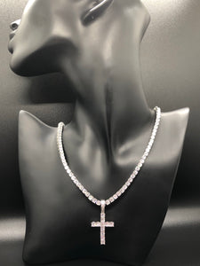 Tennis Chain & Cross Pendant Silver